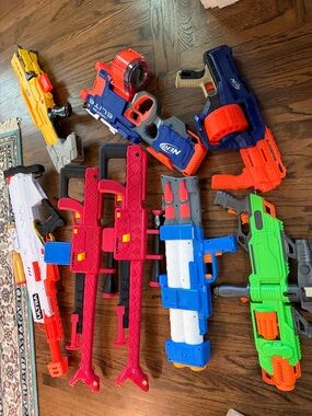 Nerf Assorted Colorful Blaster Lot - Blue, Red, Orange, Green, Yellow, White
